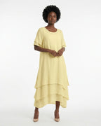 MARCFRANCOIS|Gelb Winter | Damen Sommerkleid Leicht Kurzarm, Vorderansicht