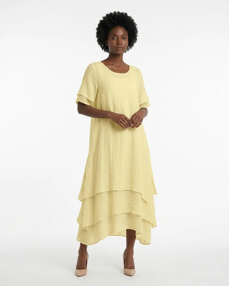 MARCFRANCOIS|Gelb Winter | Damen Sommerkleid Leicht Kurzarm, Vorderansicht