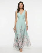 MARCFRANCOIS|Gelb Petra | Damen Blumen Maxi Kleid V-Ausschnitt, Vorderansicht