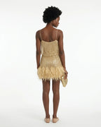 MARCFRANCOIS|Gold Cleo | Damen Minikleid Fransen Federbesatz, Vorderansicht