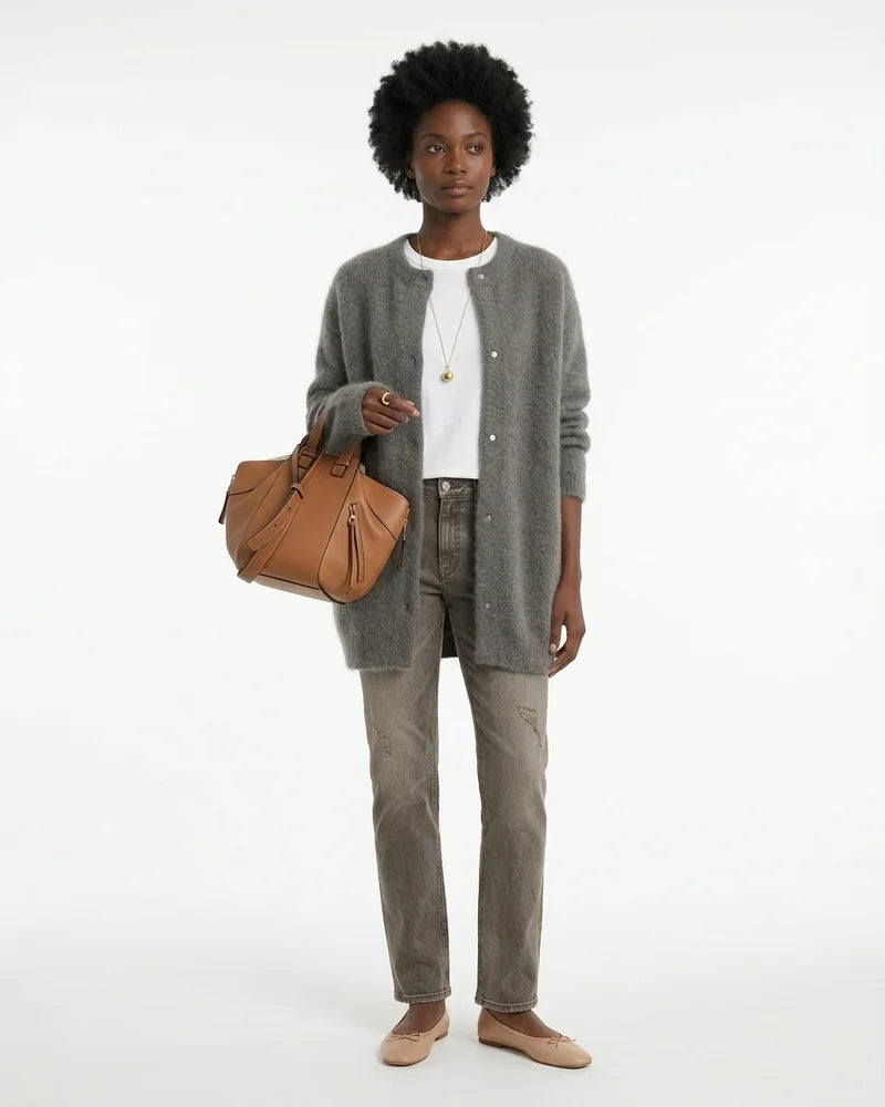 MARCFRANCOIS|Grau Zion | Damen Strickjacke Lang Locker, Vorderansicht