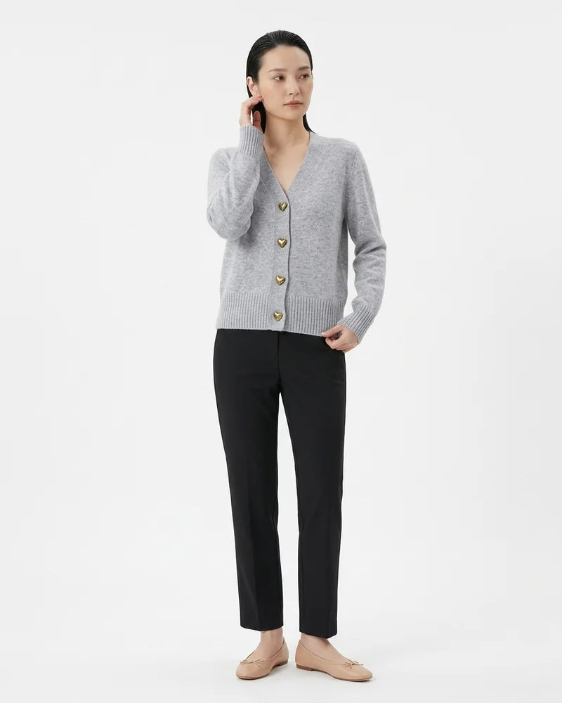 MARCFRANCOIS|Grau Gray | Damen Strickjacke V-Ausschnitt Knopfleiste, Vorderansicht