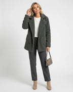 MARCFRANCOIS|Grau Zion | Damen Teddyjacke Revers Knöpfe, Vorderansicht