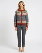 MARCFRANCOIS|Grau Vera | Damen Strickjacke Norwegermuster Winter, Vorderansicht