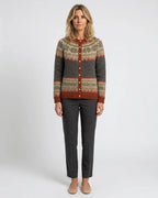 MARCFRANCOIS|Grau Vera | Damen Strickjacke Norwegermuster Winter, Vorderansicht