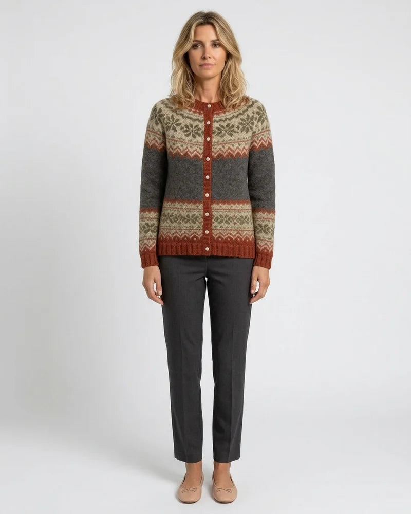 MARCFRANCOIS|Grau Vera | Damen Strickjacke Norwegermuster Winter, Vorderansicht