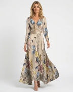 MARCFRANCOIS|Grau Harley | Damen Maxikleid Wickelkleid mit Print, Vorderansicht