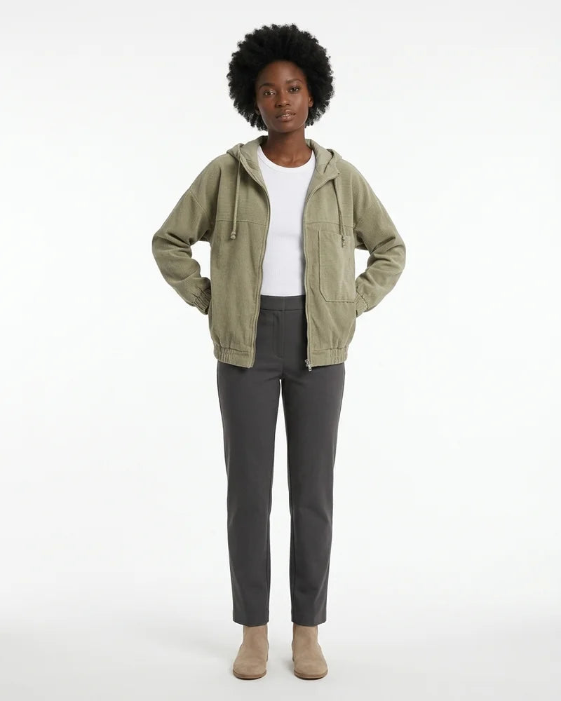 MARCFRANCOIS|Grün Cleo | Damen Cordjacke Freizeit Reißverschluss, Vorderansicht