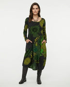 MARCFRANCOIS|Grün Jordan | Damen Langarm Kleid Print Locker, Vorderansicht