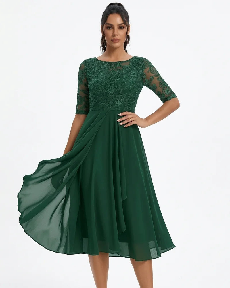 MARCFRANCOIS|Grün Romy | Damen Spitzenkleid A-Linie Midi, Vorderansicht