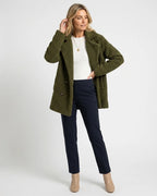 MARCFRANCOIS|Grün Zion | Damen Teddyjacke Revers Knöpfe, Vorderansicht