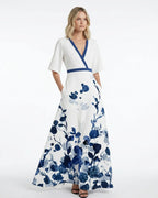 MARCFRANCOIS|Grün Kendall | Damen Maxikleid Blumen V-Ausschnitt, Vorderansicht