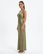 MARCFRANCOIS|Grün Signe | Damen Maxikleid One-Shoulder Elegant, Vorderansicht