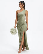 MARCFRANCOIS|Grün Signe | Damen Maxikleid One-Shoulder Elegant, Vorderansicht
