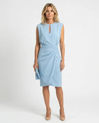 MARCFRANCOIS|Hellblau Ava | Damen Etuikleid Midi Elegant, Vorderansicht