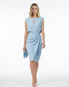 MARCFRANCOIS|Hellblau Ava | Damen Etuikleid Midi Elegant, Vorderansicht
