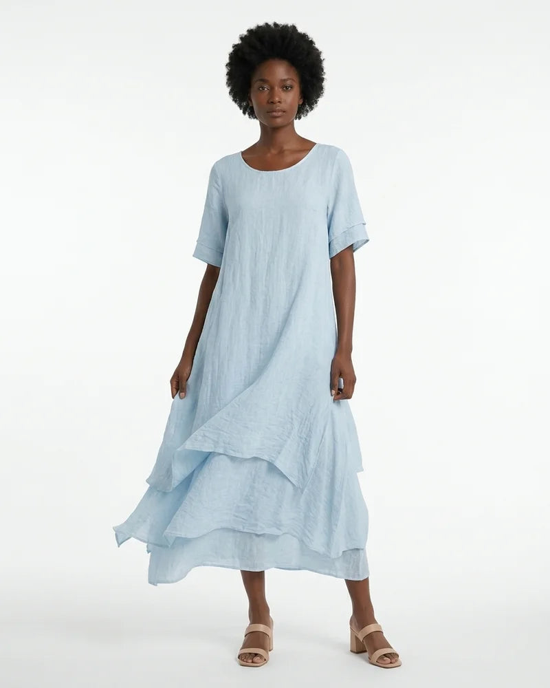 MARCFRANCOIS|Hellblau Winter | Damen Sommerkleid Leicht Kurzarm, Vorderansicht