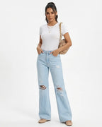 MARCFRANCOIS|Hellblau Britta | Damen High Waist Jeans Weites Bein, Vorderansicht