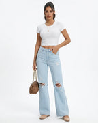 MARCFRANCOIS|Hellblau Britta | Damen High Waist Jeans Weites Bein, Vorderansicht