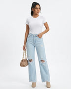MARCFRANCOIS|Hellblau Britta | Damen High Waist Jeans Weites Bein, Vorderansicht