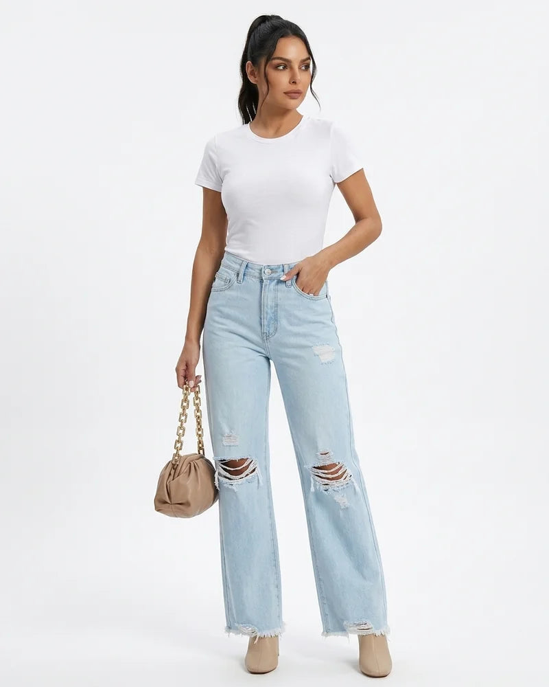 MARCFRANCOIS|Hellblau Britta | Damen High Waist Jeans Weites Bein, Vorderansicht