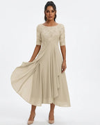 MARCFRANCOIS|Hellgelb Romy | Damen Spitzenkleid A-Linie Midi, Vorderansicht