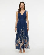 MARCFRANCOIS|Hellgrün Petra | Damen Blumen Maxi Kleid V-Ausschnitt, Vorderansicht