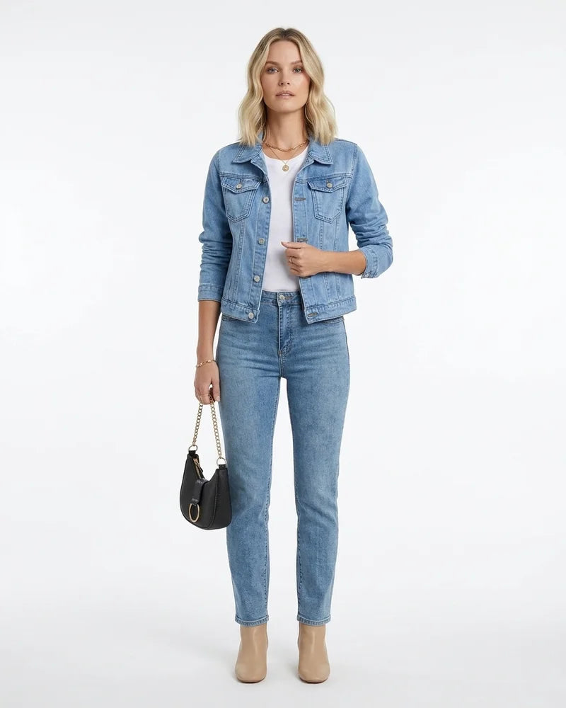 MARCFRANCOIS|Himmelblau Sina | Damen Jeansjacke Klassisch Knopfleiste, Vorderansicht