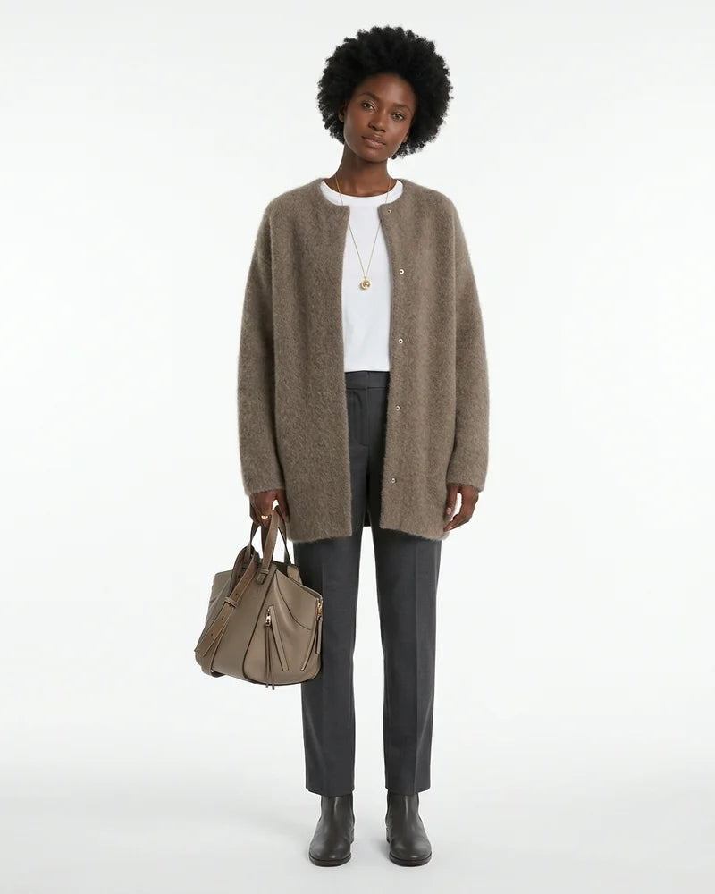 MARCFRANCOIS|Kaffee Zion | Damen Strickjacke Lang Locker, Vorderansicht