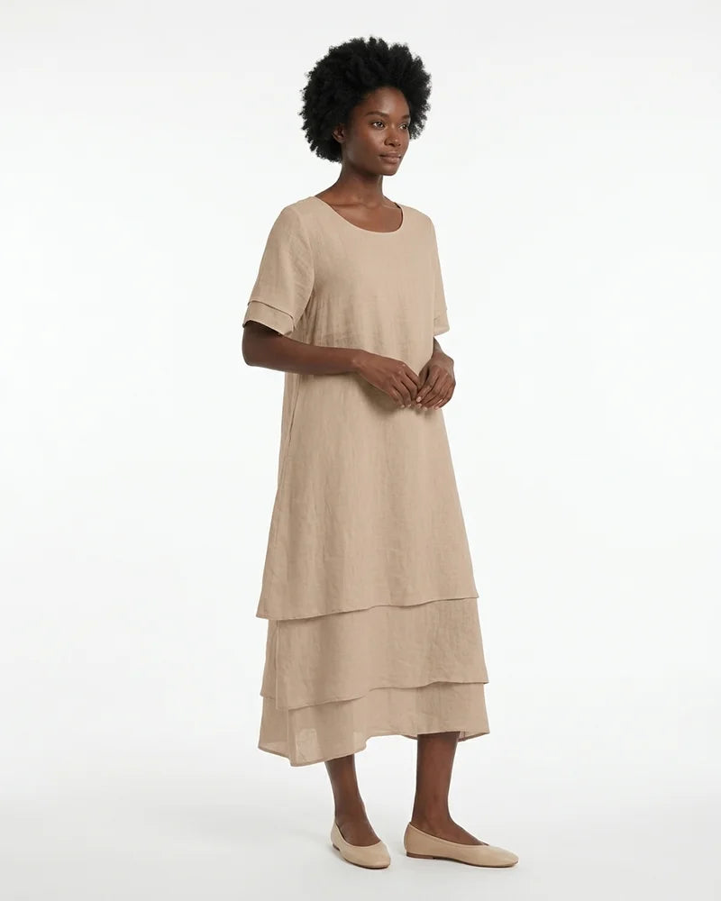 MARCFRANCOIS|Khaki Winter | Damen Sommerkleid Leicht Kurzarm, Vorderansicht