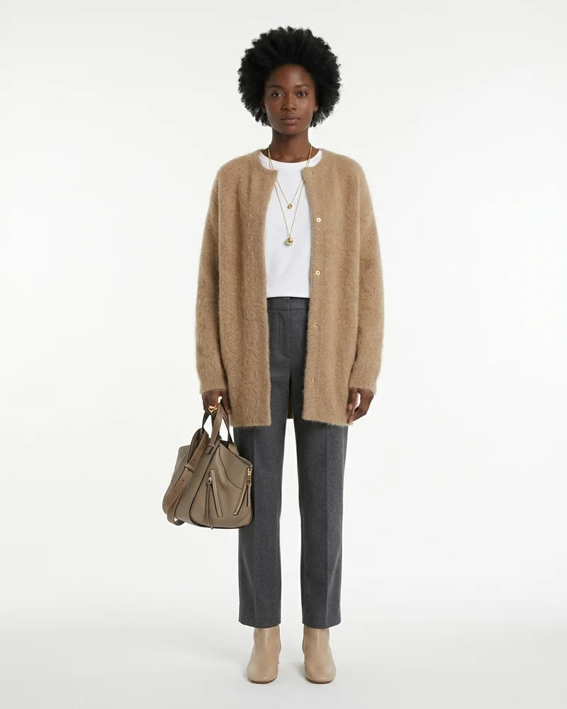 MARCFRANCOIS|Khaki Zion | Damen Strickjacke Lang Locker, Vorderansicht