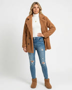 MARCFRANCOIS|Khaki Zion | Damen Teddyjacke Revers Knöpfe, Vorderansicht