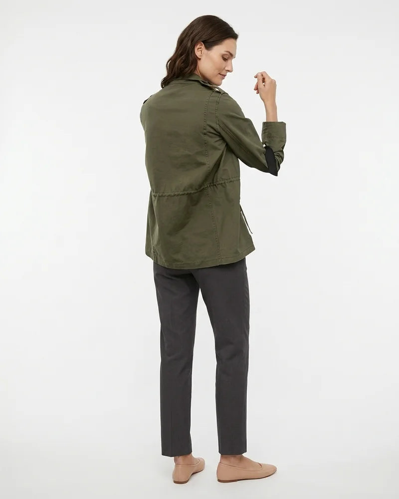 MARCFRANCOIS|Khaki Sage | Damen Utility Jacke Reißverschluss Taschen, Vorderansicht