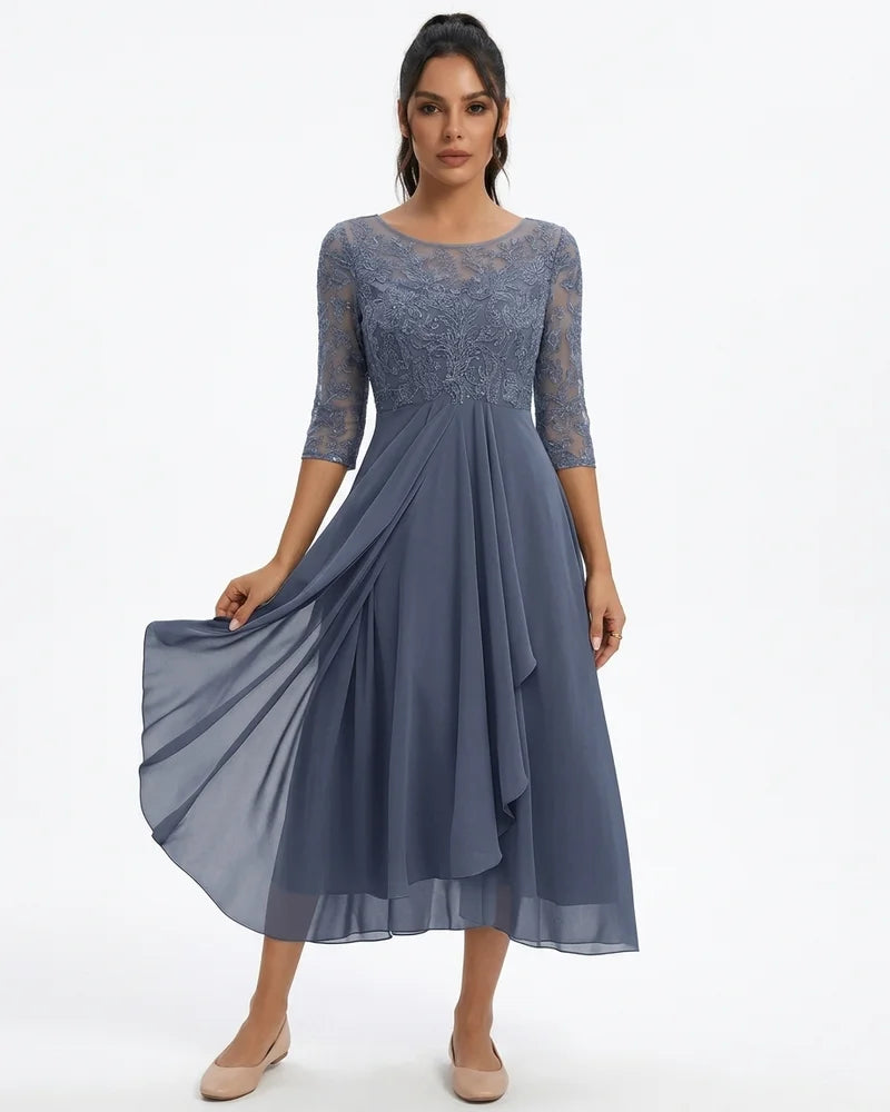 MARCFRANCOIS|Lila Romy | Damen Spitzenkleid A-Linie Midi, Vorderansicht