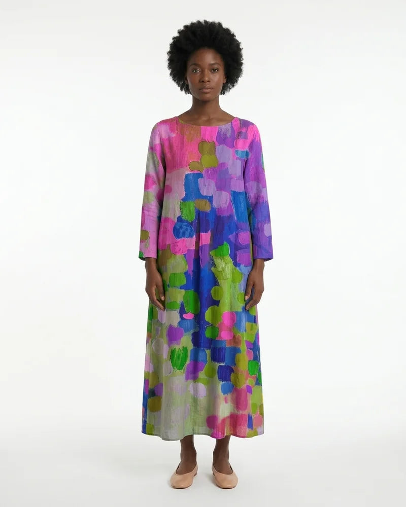 MARCFRANCOIS|Lila Sigrid | Damen Maxikleid Bunt 3/4-Arm, Vorderansicht