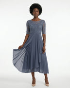 MARCFRANCOIS|Lila Jana | Damen A-Linien Midikleid Spitze Elegant, Vorderansicht