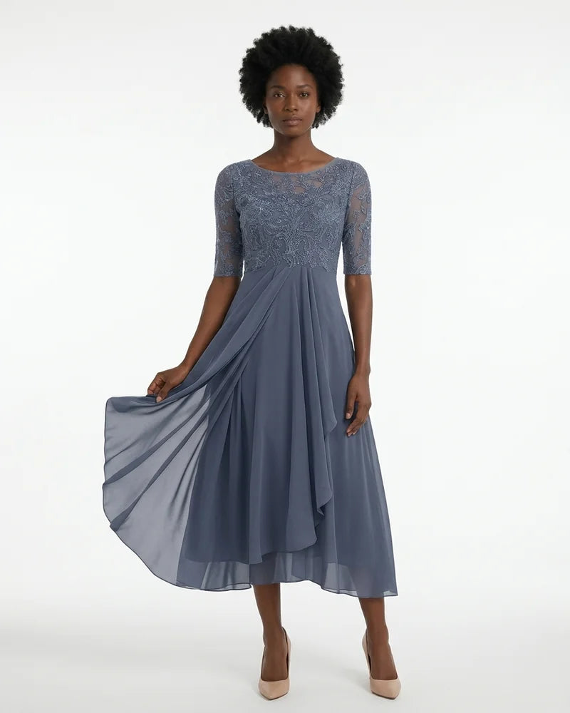 MARCFRANCOIS|Lila Jana | Damen A-Linien Midikleid Spitze Elegant, Vorderansicht