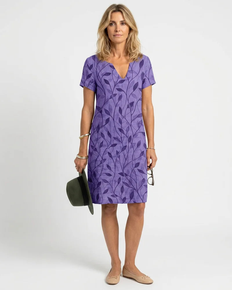 MARCFRANCOIS|Lila Jordan | Damen Sommerkleid Knielang Kurzarm, Vorderansicht