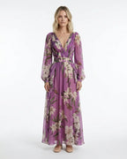 MARCFRANCOIS|Lila Lena | Damen Blumen Maxi Kleid V-Ausschnitt, Vorderansicht