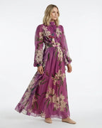 MARCFRANCOIS|Lila Lena | Damen Blumen Maxi Kleid V-Ausschnitt, Vorderansicht