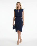 MARCFRANCOIS|Marineblau Ava | Damen Etuikleid Midi Elegant, Vorderansicht
