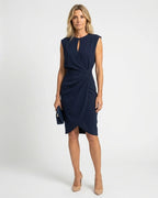 MARCFRANCOIS|Marineblau Ava | Damen Etuikleid Midi Elegant, Vorderansicht