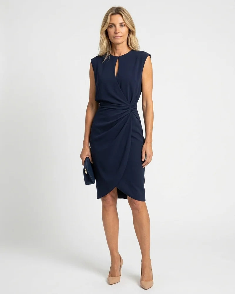 MARCFRANCOIS|Marineblau Ava | Damen Etuikleid Midi Elegant, Vorderansicht