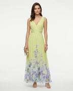 MARCFRANCOIS|Marineblau Petra | Damen Blumen Maxi Kleid V-Ausschnitt, Vorderansicht