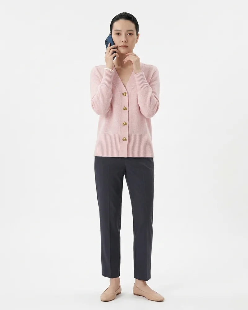 MARCFRANCOIS|Rosa Gray | Damen Strickjacke V-Ausschnitt Knopfleiste, Vorderansicht