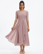 MARCFRANCOIS|Rosa Romy | Damen Spitzenkleid A-Linie Midi, Vorderansicht