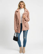 MARCFRANCOIS|Rosa Zion | Damen Teddyjacke Revers Knöpfe, Vorderansicht