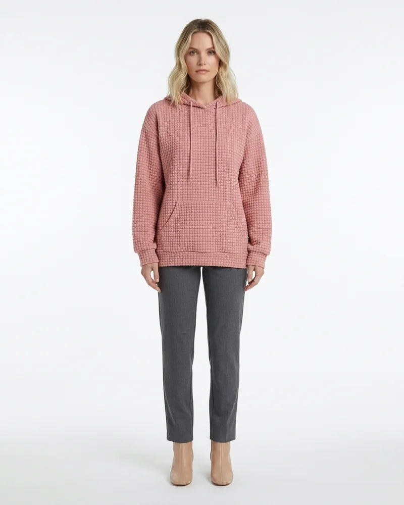 MARCFRANCOIS|Blau Greta | Damen Kapuzenpullover Waffelstruktur Langarm, Vorderansicht