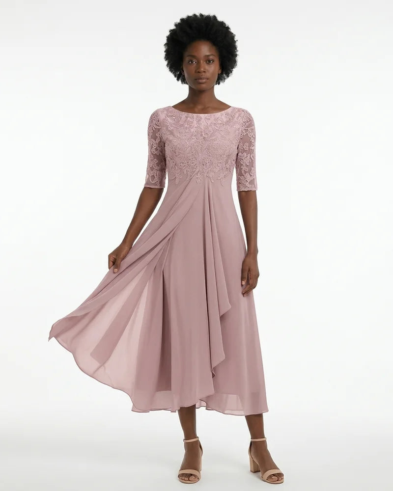 MARCFRANCOIS|Rosa Jana | Damen A-Linien Midikleid Spitze Elegant, Vorderansicht