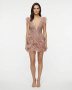 MARCFRANCOIS|Rosa Anna | Damen Partykleid Fransen Mini, Vorderansicht